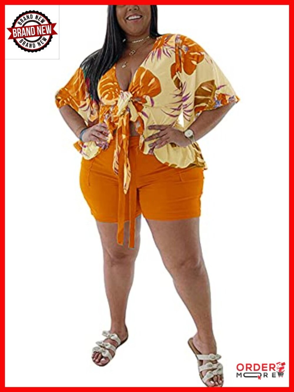 Plus Size Boho 2 Piece Crop Top Shorts Set Floral Cover Up Swim